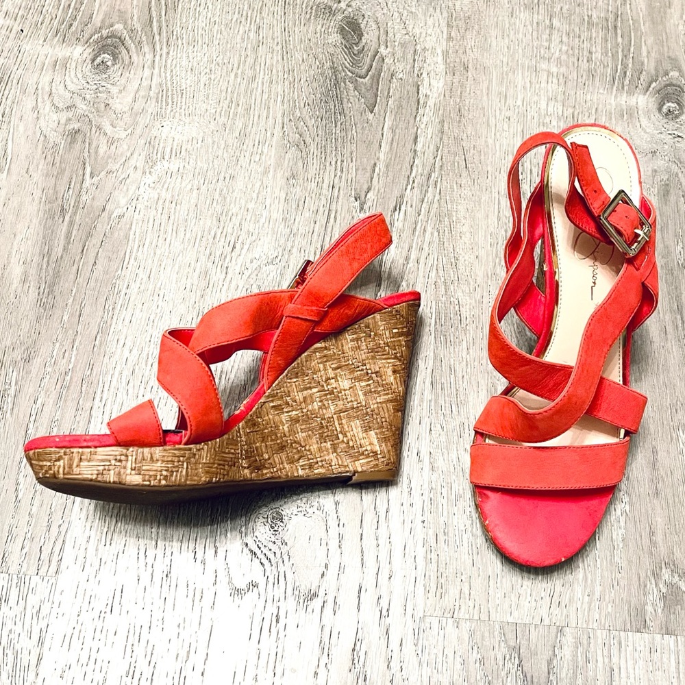 Jessica Simpson Pink Orange Wedges Size 9.5
